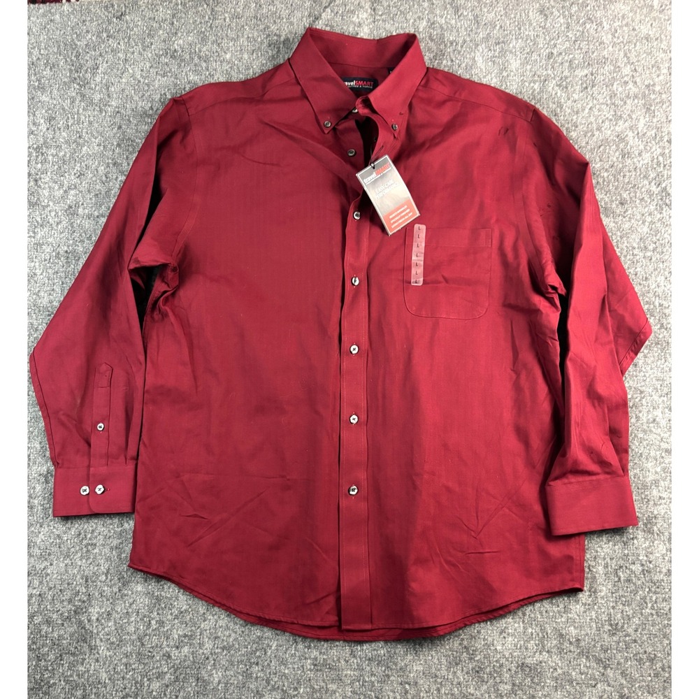 TravelSmart Roundtree & Yorke Button Front Dress Shirt Burgundy‎ Red Large NWT